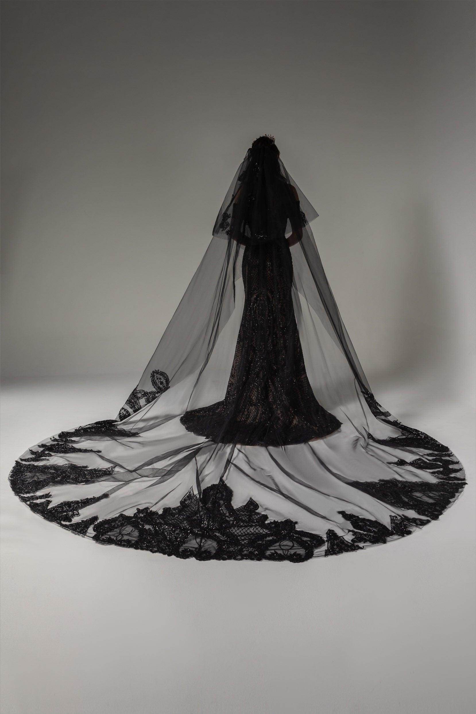 Two-tier Lace Edge Tulle Lace Cathedral Veils with Appliques CV0278 - COCOMELODY